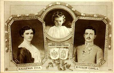 Cartolina riguardante la famiglia di Carlo I con Zita e l'erede arciduca Otto