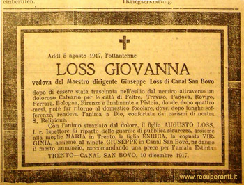 necrologio Giovanna Loss